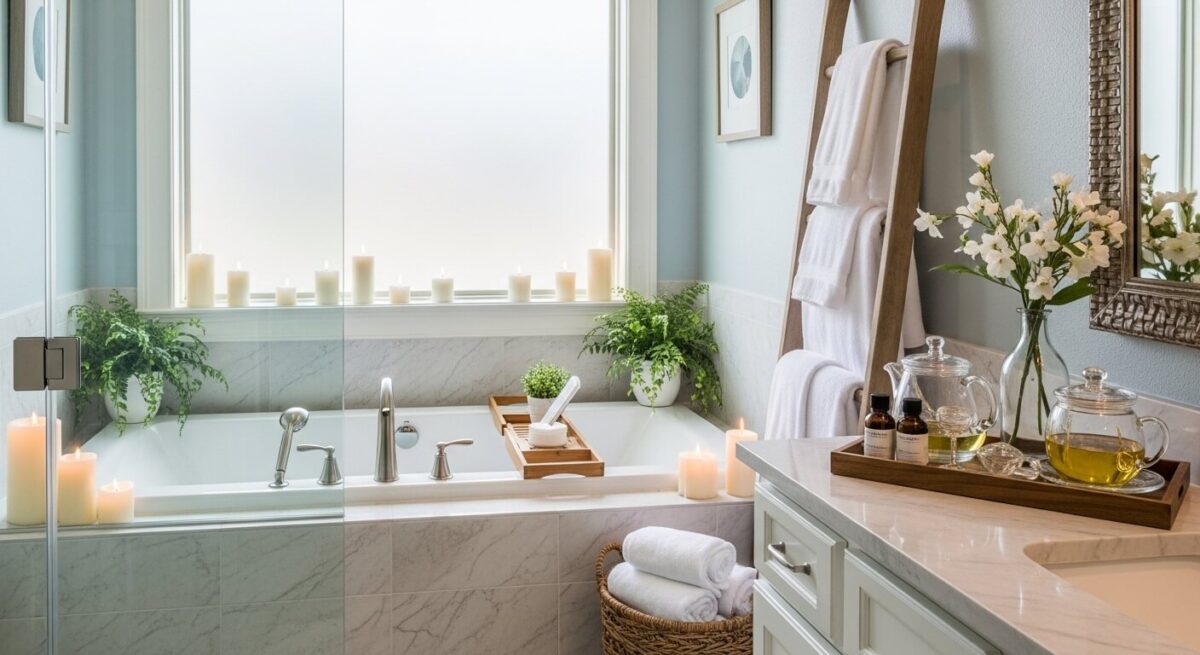 Spa-like bathroom at home in Allen, TX