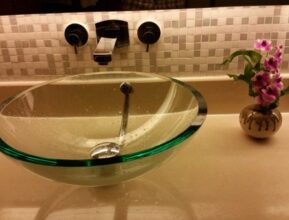 glass sink in bathroom